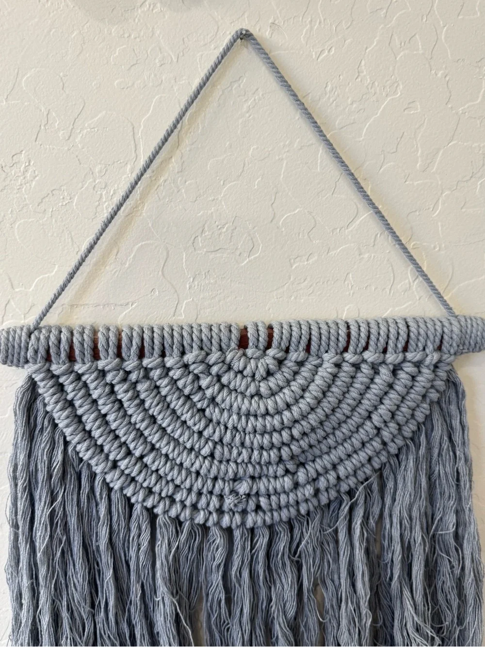 Handmade Macrame Half Moon Woven Wall Hanging Gray Boho Fiber Art
